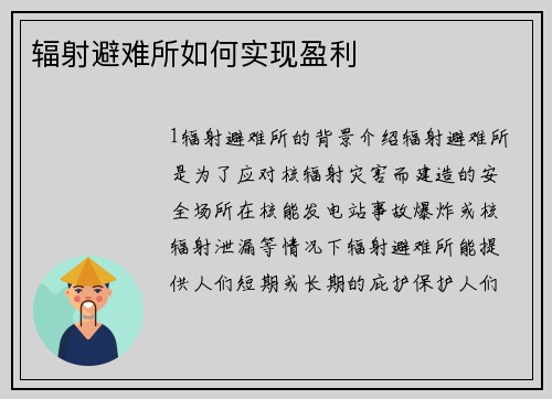 辐射避难所如何实现盈利
